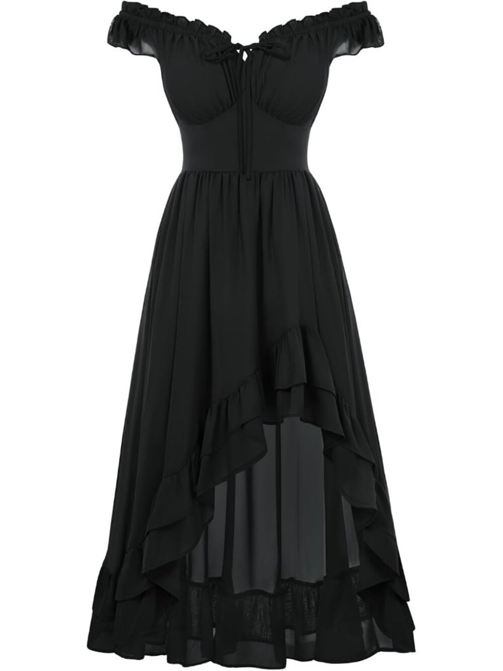Women's Renaissance Corset Dress Off Shoulder High-Low Chiffon Midi Dress-Black